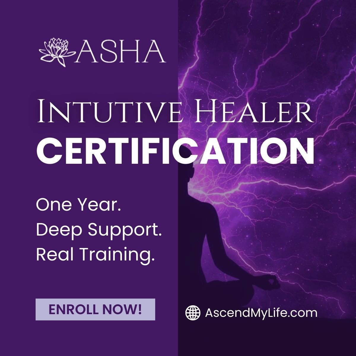Intuitive Healer Certification by ASHA: One Year. Deep Support. Real Training. Enroll now.